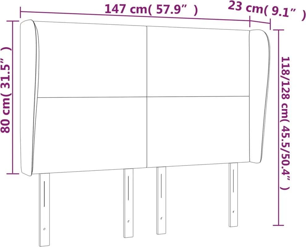krémszínű műbőr fejtámla szárnyakkal 147x23x118/128 cm