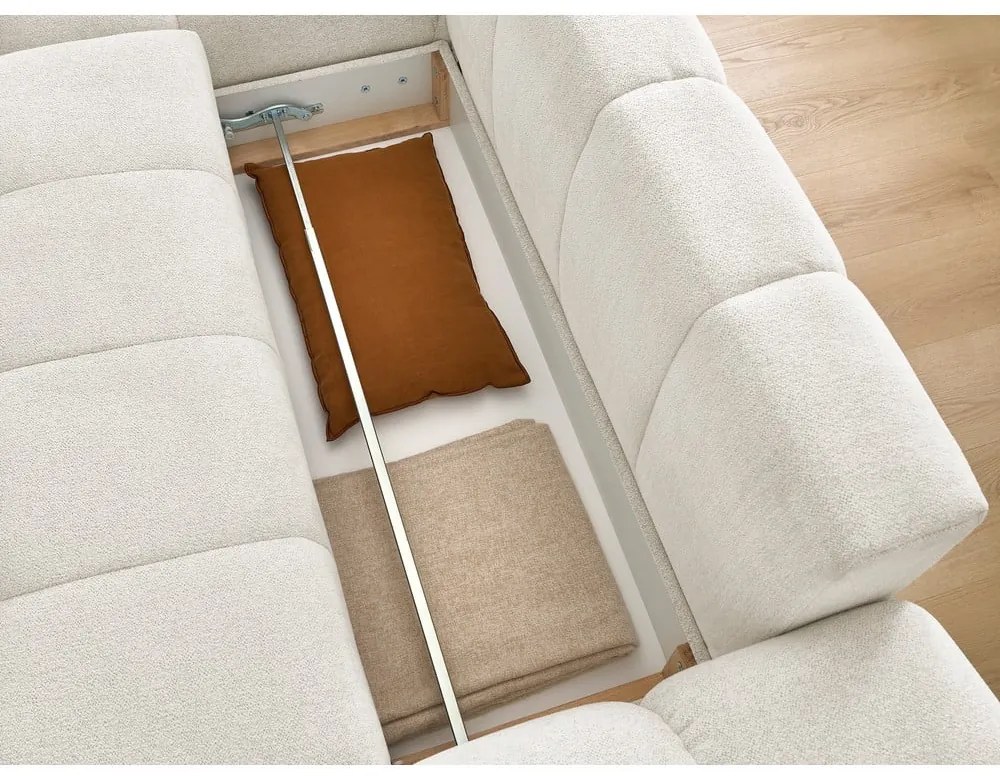 Fehér zsenília kinyitható-tárolóhelyes sarokkanapé (bal oldali-heverő résszel) Everest – Bobochic Paris