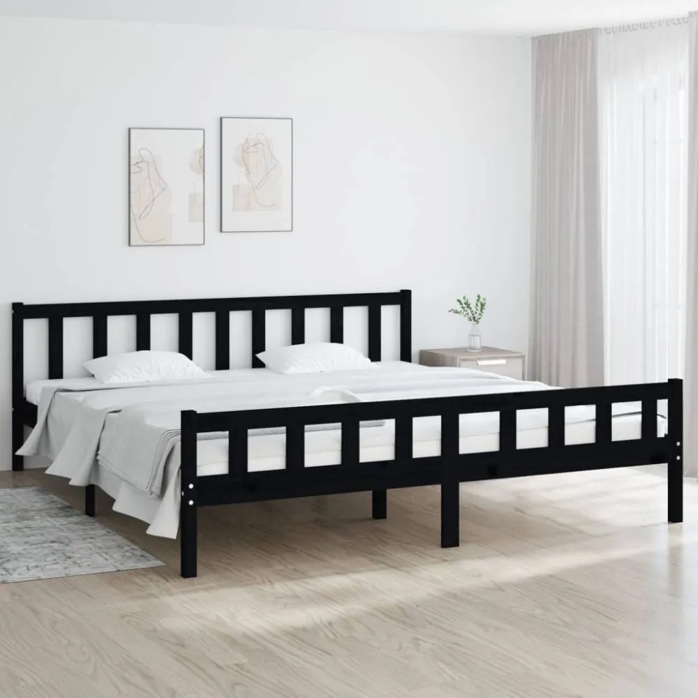 Fekete tömör fa ágykeret 200x200 cm