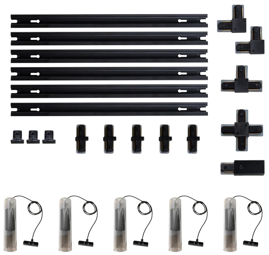 Modern sínrendszer 5 fekete függőlámpa - Iconic Lloyd