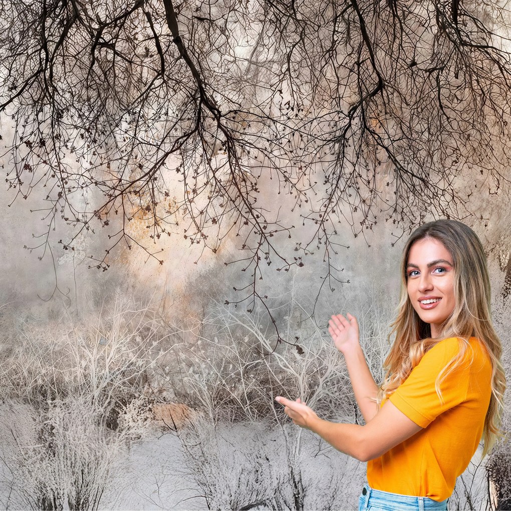 3D fotótapéta Nappali Hálószoba Boho Virágok Levelek Beton Loft 392x260 BKLB02F