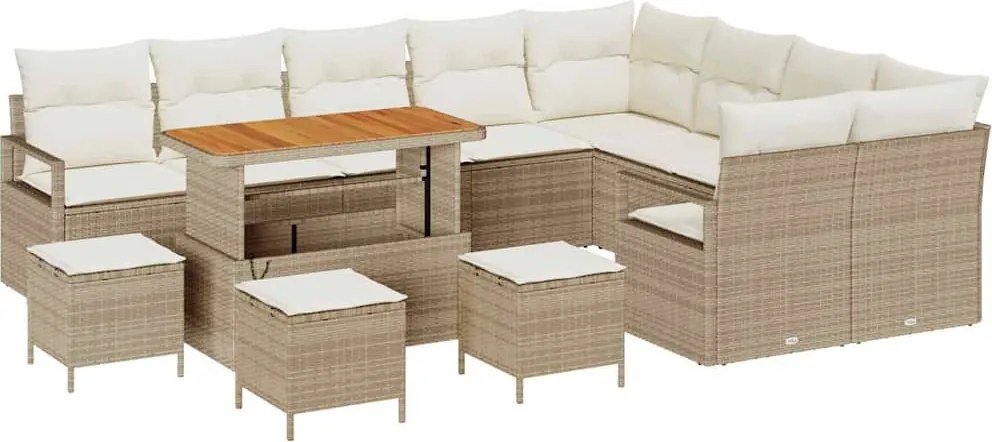 vidaXL Kerti Kanapé Szett párnával 13 pcs Bézs polirattan