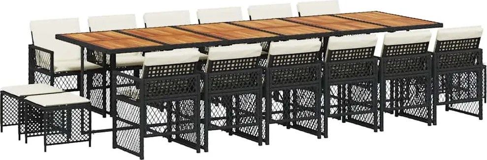 vidaXL 17 részes fekete polyrattan kerti étkezőgarnitúra párnákkal