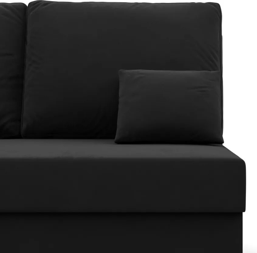 Deli sarokkanapé, 2 ágyneműtartóval, szövet anyag, univerzális oldal, hab töltet, fekete