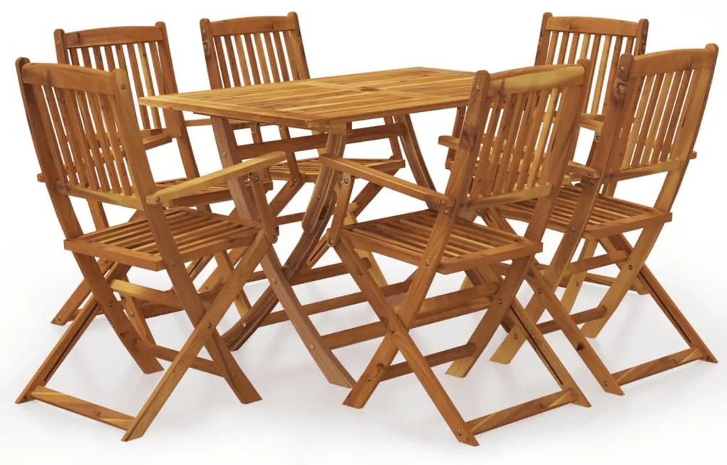 vidaXL 7 részes összecsukható tömör akácfa kerti étkezőszett