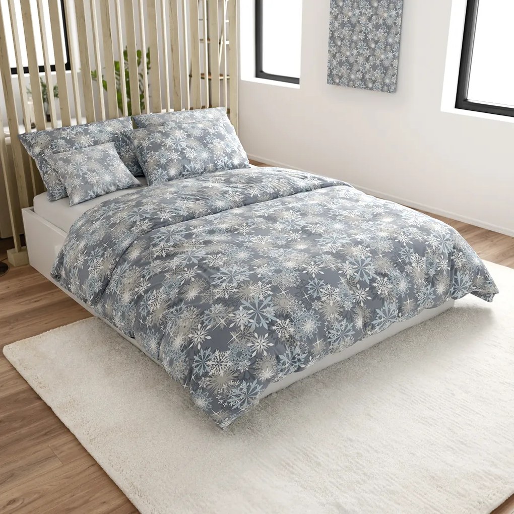 SNOWFLAKE kékesszürke mikroszálas flanel ágyneműhuzat Ágyneműhuzat mérete: 2 db 70 x 90 cm | 200 x 220 cm