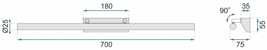 LED FÜRDŐSZOBA LÁMPA TÜKÖR fölött Rea 9W 70cm APP363-1W
