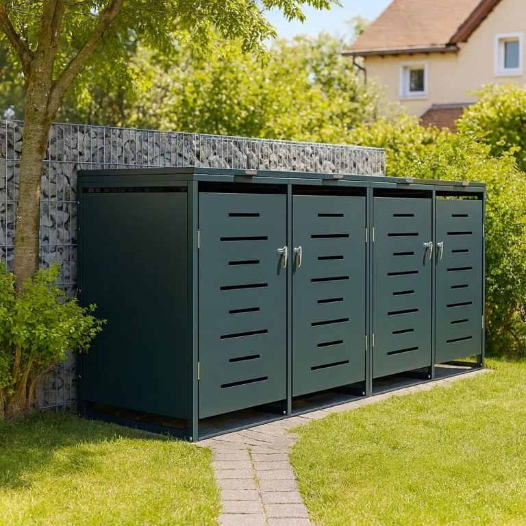 Fémtároló 4 kukához antracit 264 × 116 × 80 cm