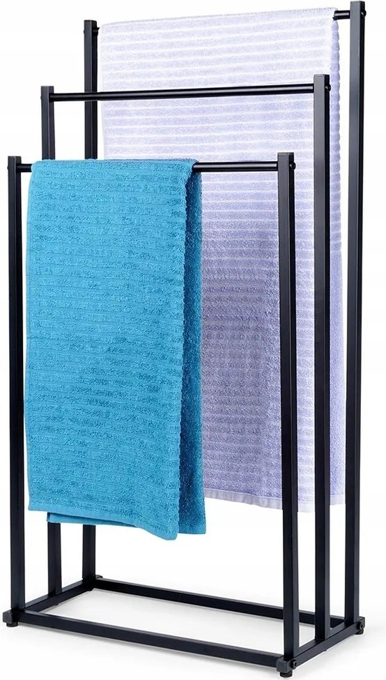 Törölközőtartó állvány Fürdőszobai akasztó Padló Álló Fém Fekete