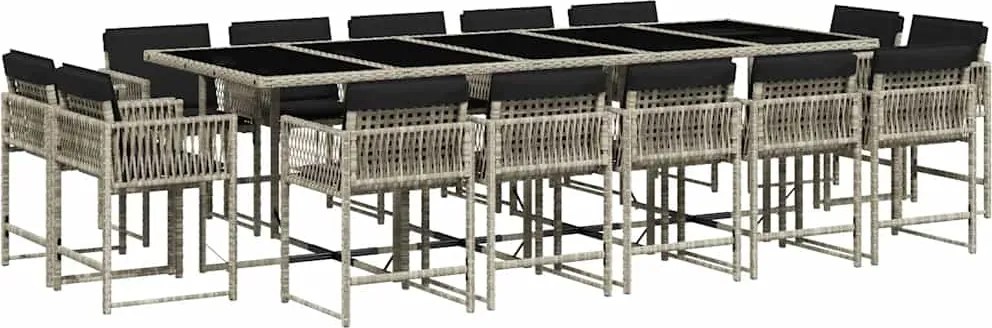 vidaXL 15 részes szürke polyrattan kerti étkezőgarnitúra párnákkal