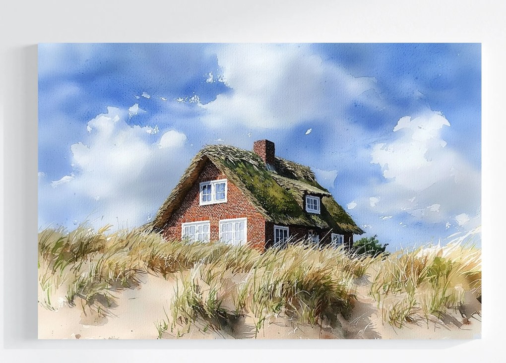 Vászonkép Canvas Házikó Nádas Tengerpart Dűnék Dánia Fanø Nyugalom 120x80