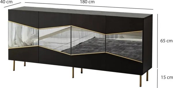 Nice komód, fekete-füstszürke, 180 cm