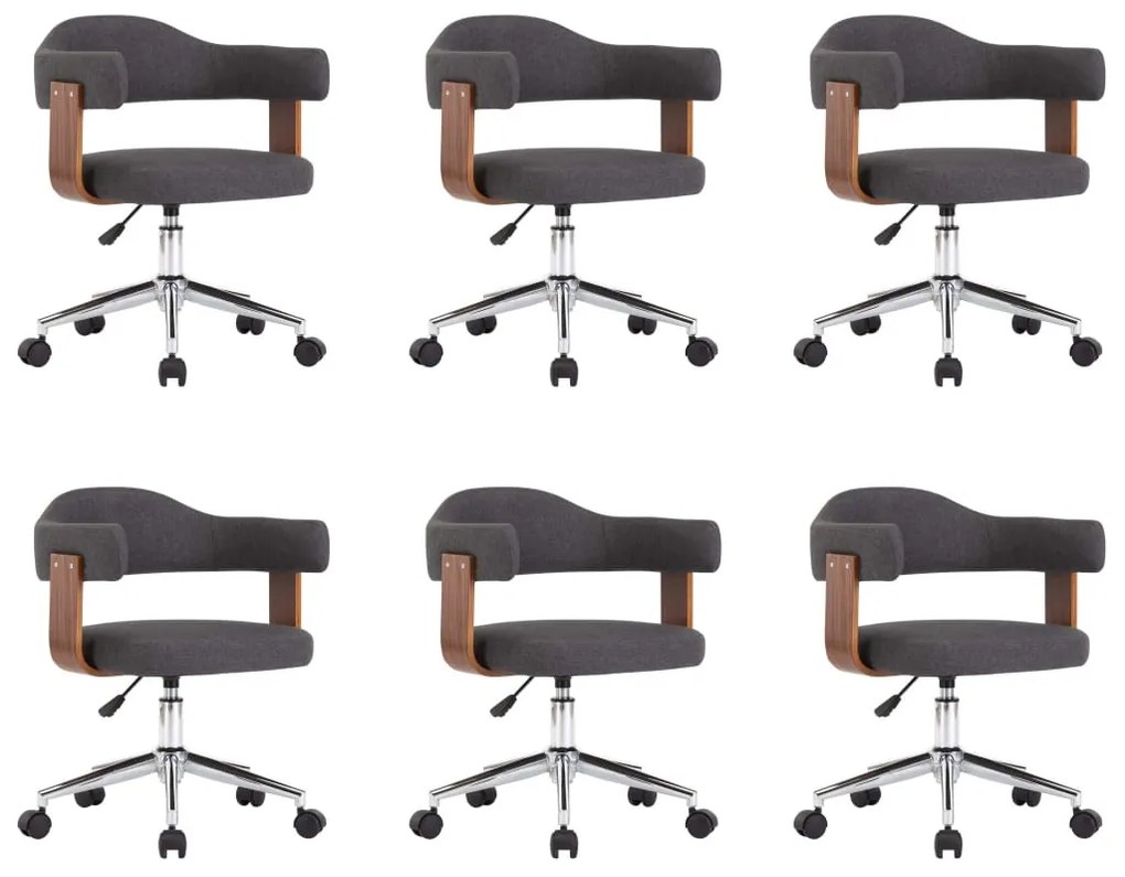 vidaXL 6 db szürke hajlított fa és szövet forgó étkezőszék