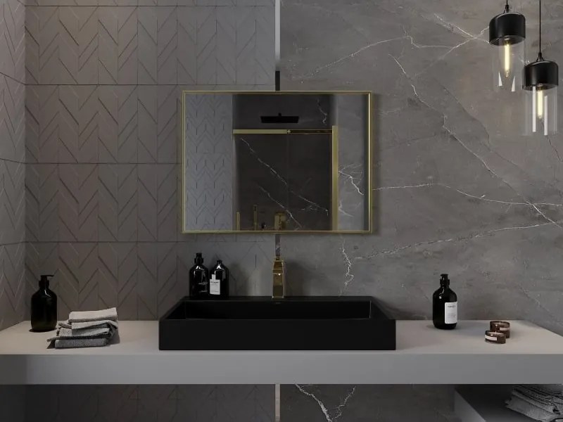 Mexen Loft téglalap alakú fürdőszobai tükör 80 x 60 cm, arany keret - 9852-080-060-000-50