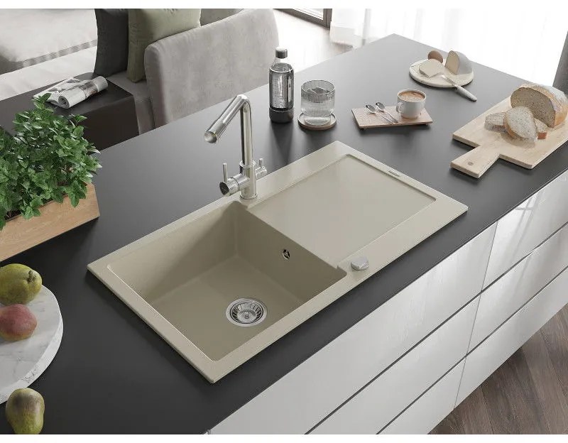 Mexen Leo, gránit mosogató 900x500x190 mm, 1 kamrás és Duero króm csaptelep, bézs, 6501-69-671600-00