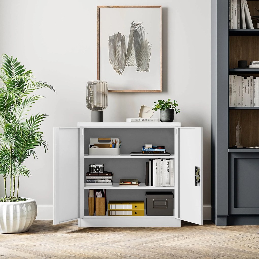 Alacsony fém irattartó szekrény BEATA, 900 x 930 x 400 mm, fehér