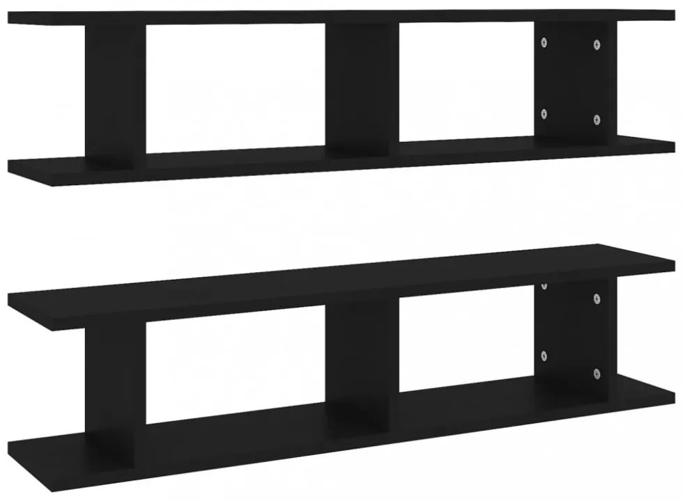 2 db fekete forgácslap fali polc 90 x 18 x 20 cm