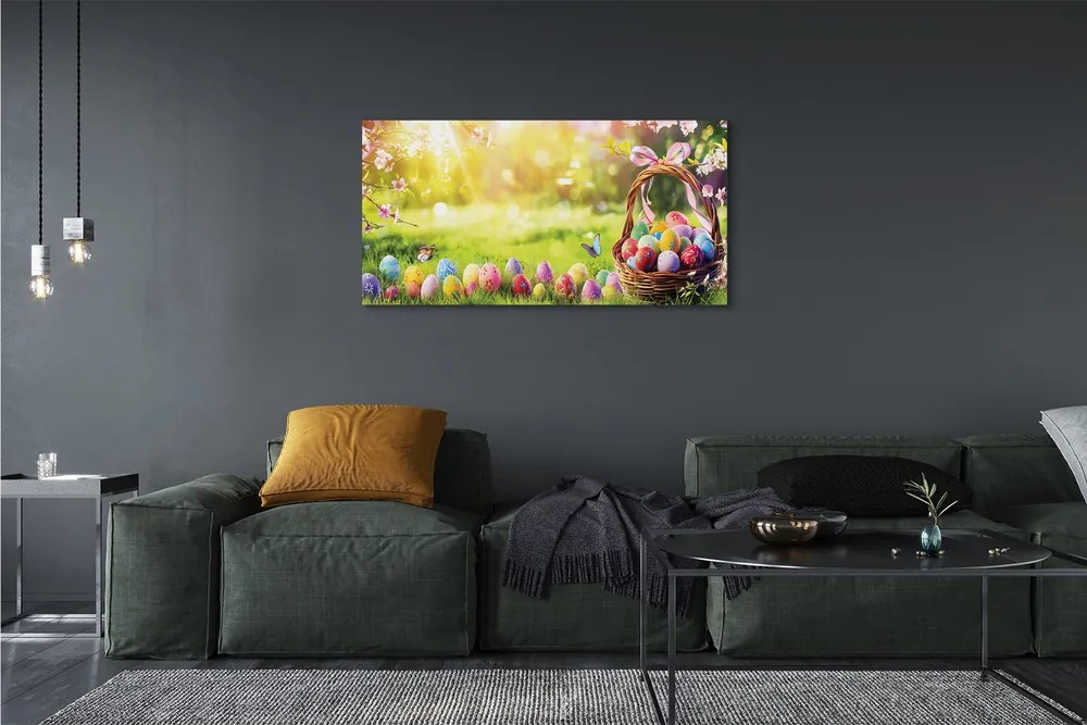 Canvas képek Kosár tojás virág rét 120x60 cm