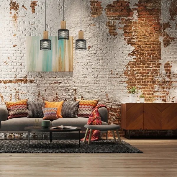 Csillár zsinóron SOBRESA 3xE27/60W/230V fekete/fa