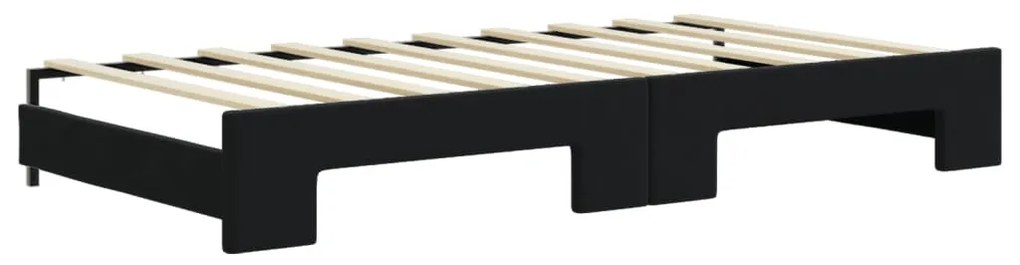 fekete kihúzható bársony heverő matracokkal 90 x 190 cm