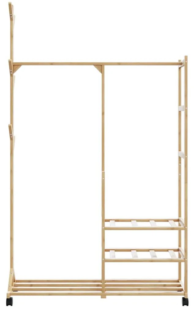 bambusz ruhaállvány polcokkal és kerekekkel 100x38x175,5 cm