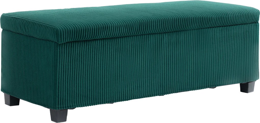 HOMCOM 84L Puff, Bársonyos Bordás Textil, Ágytalpához Illő Tároló Láda, Lábpárna Fedéllel, Nappaliba, Hálószobába, Előszobába, 112 x 42 x 40 cm, Zöld