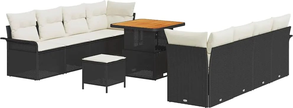 vidaXL Kerti Kanapé Szett párnával 11 pcs Fekete polirattan