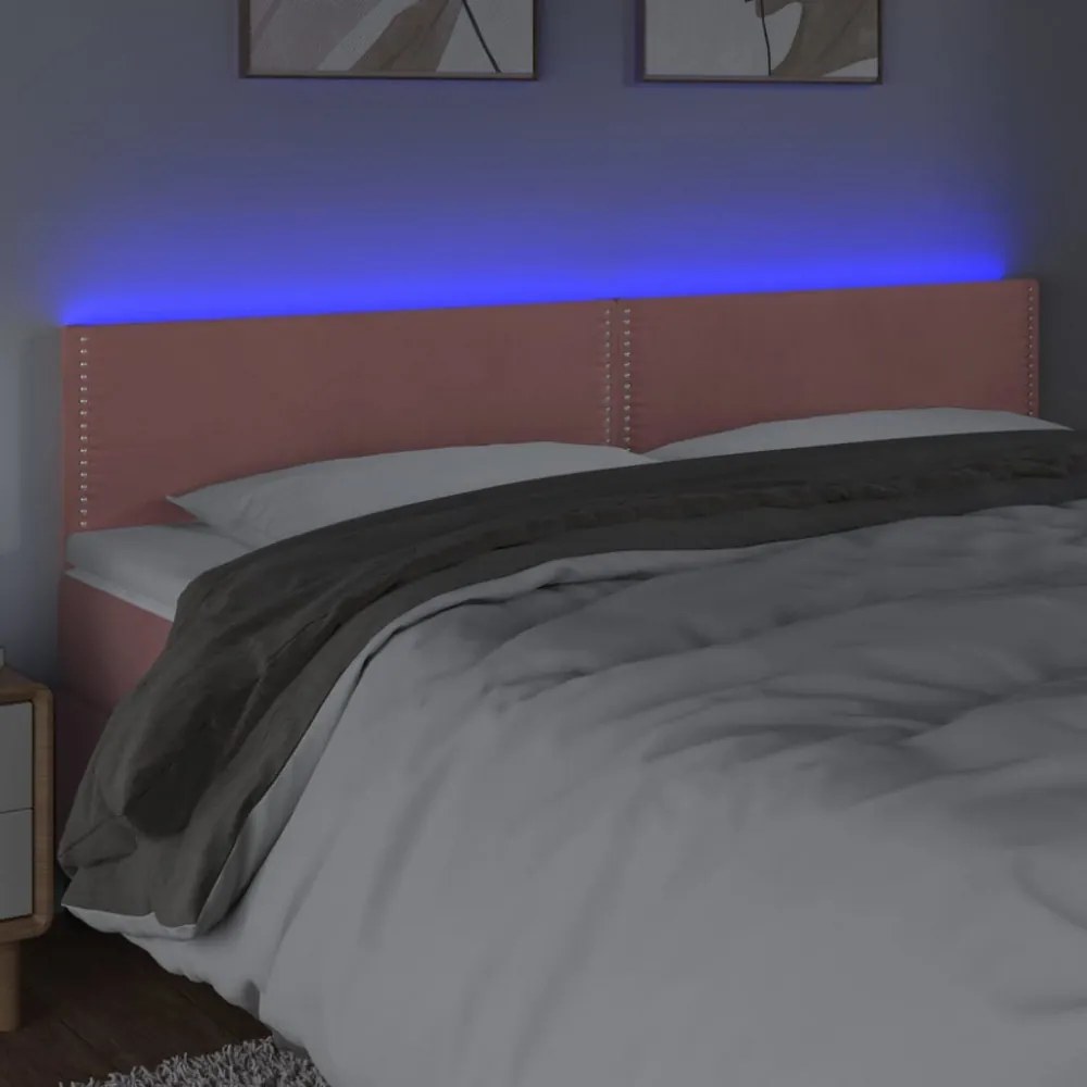rózsaszín bársony LED-es fejtámla 200x5x78/88 cm