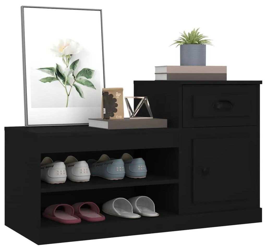 fekete szerelt fa cipősszekrény 100x42x60 cm
