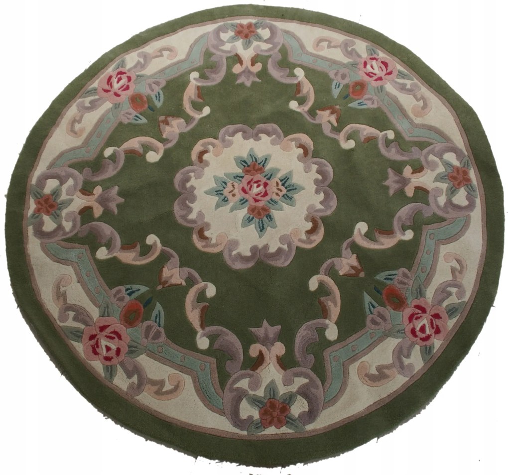 Aubusson gyapjú szőnyeg Ø200 zöld kerek