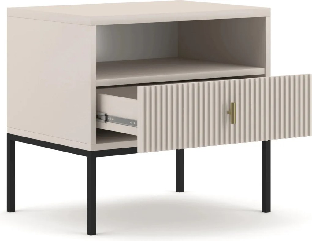 Éjjeliszekrény bordázott kivitelben, kasmír színben MARCOS