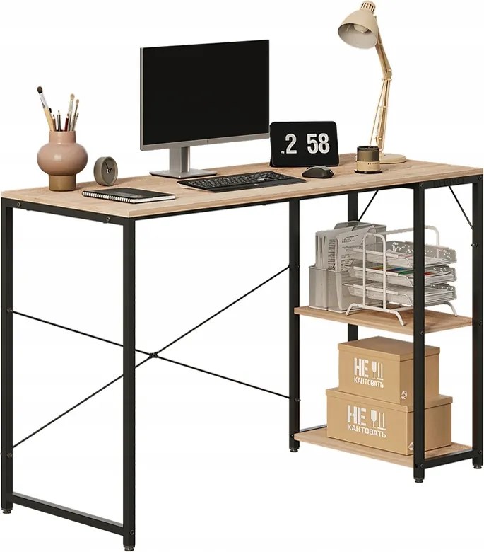 Számítógépasztal Loft Asztal Világos Barna Modern Ipari Polcokkal