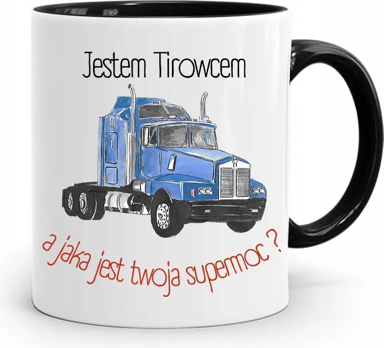 Teherautó Sofőrnek Tira Bögre Fekete Ajándék, fényképes nyomattal