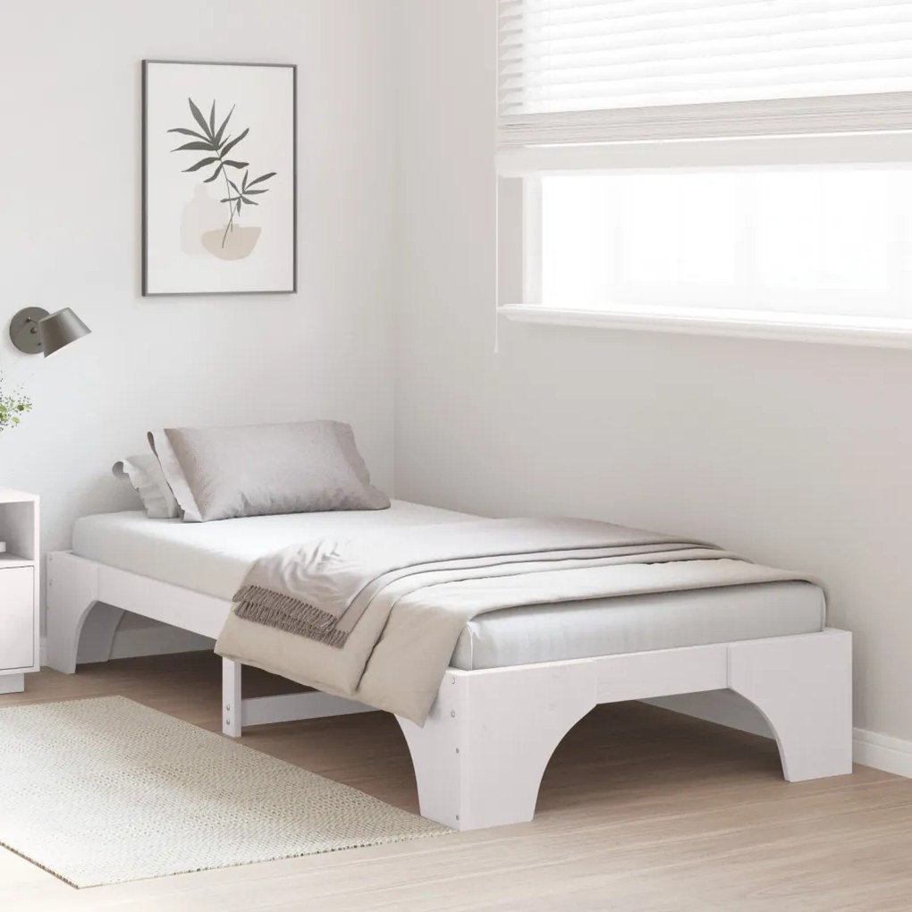 Ágykeret Fehér Fa 100 x 200 cm Négyzetes Tömör fenyő ágykeret