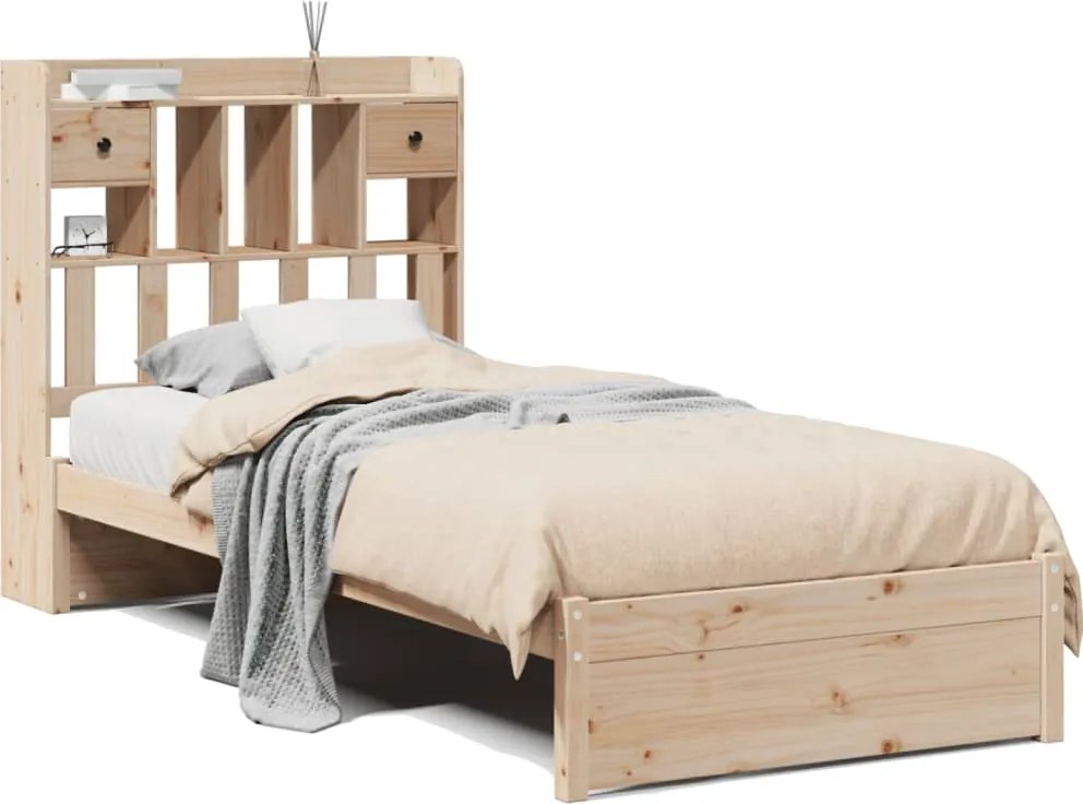 vidaXL tömör fenyőfa könyvespolcos ágy matrac nélkül 90 x 200 cm