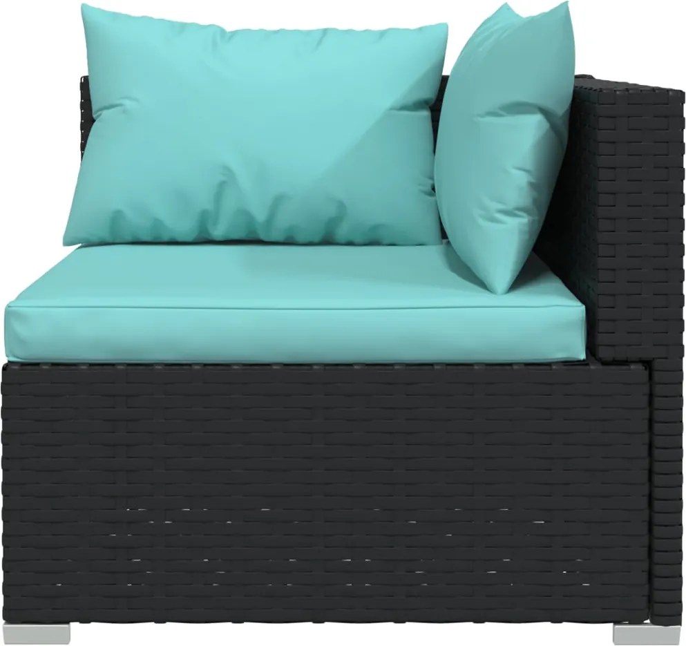 7 részes fekete polyrattan kerti ülőgarnitúra párnákkal
