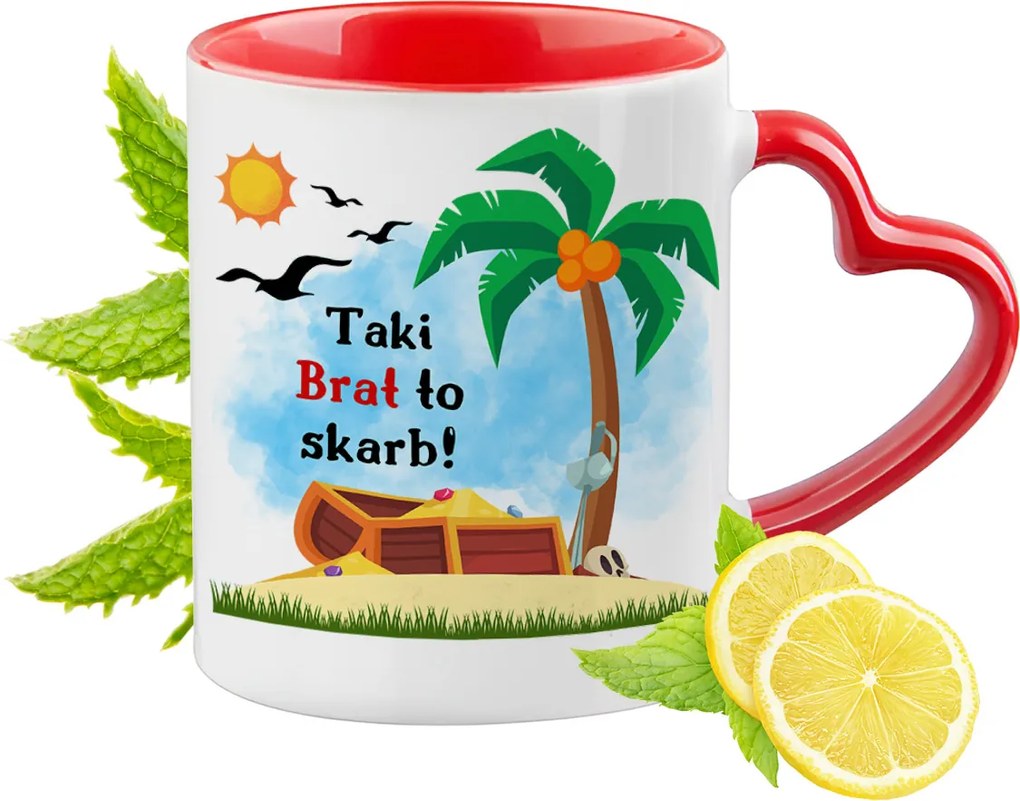 Testvérnek Piros Bögre Szív Alakú Füllel Ajándék Nyomtatott