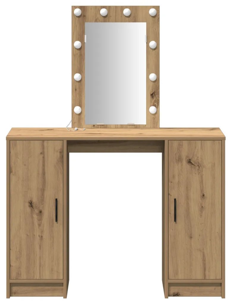 Öltözőasztal LED lámpákkal Kézműves Tölgy 102x33x135 cm