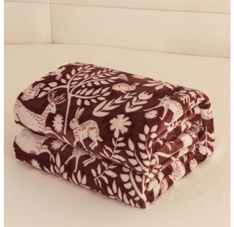 Mikroplüss takaró FOREST ANIMALS, bordó Méret: 200 x 220 cm