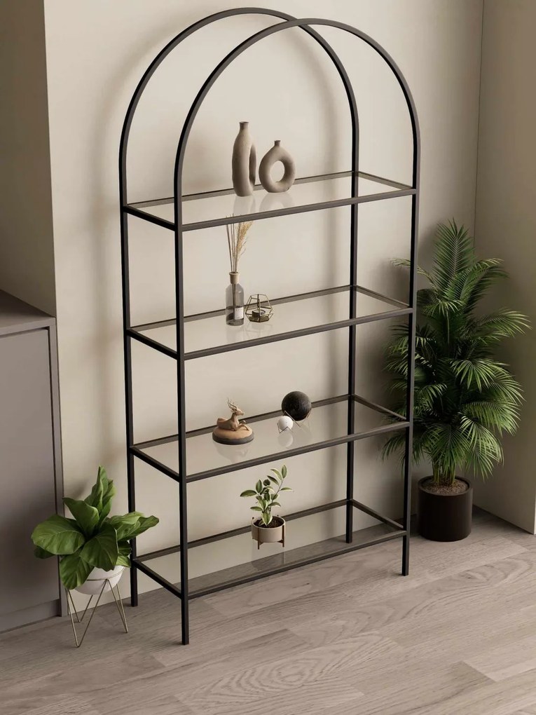 Linda fém könyvespolc, fekete-átlátszó, 80 cm