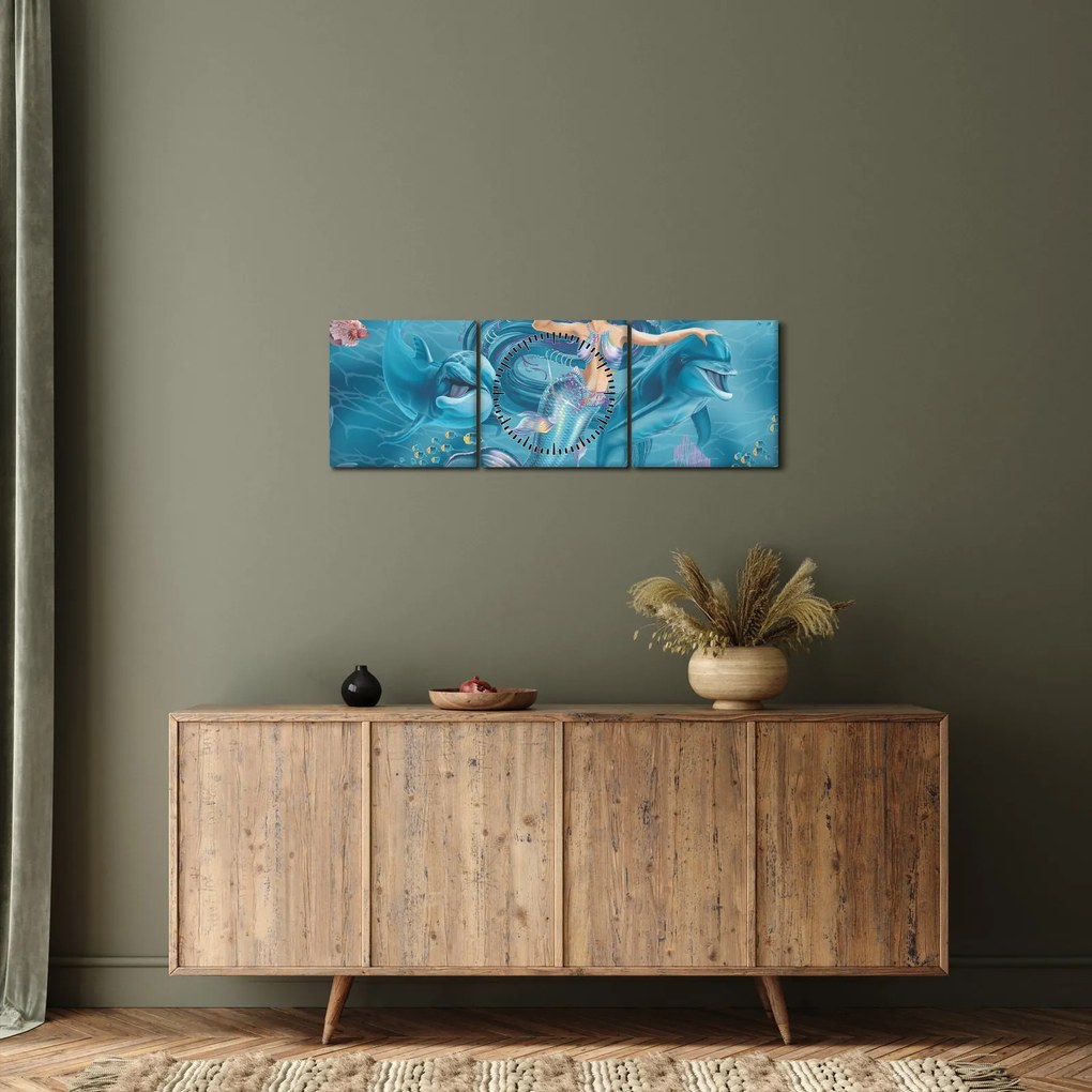 Kép - Sellő delfinekkel (órával) (90x30 cm)