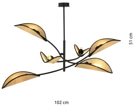 Csillár rúdon LOTUS 6xE14/10W/230V fekete/bézs