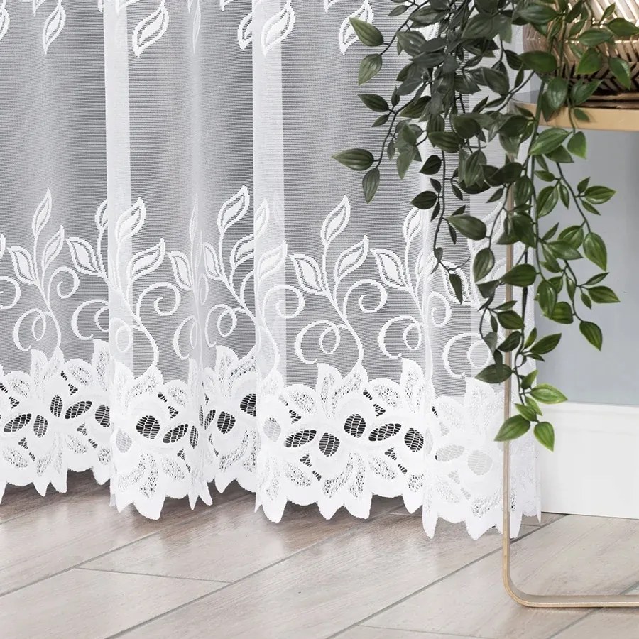 Zsakárd függöny virágmintával, 220cm, fehér