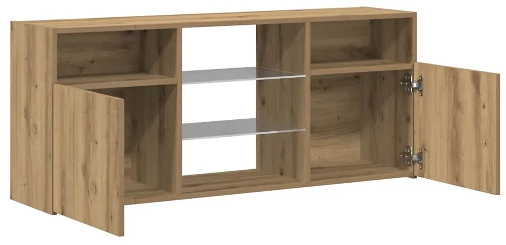 kézműves tölgy szerelt fa TV-szekrény LED-ekkel 120x30x50 cm