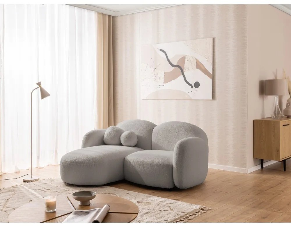 Szürke buklé sarokkanapé (bal oldali-heverő résszel) Orbit – Ropez