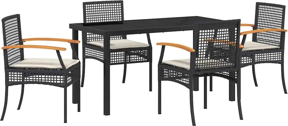 vidaXL Kert étkező szett 5 pcs Fekete polirattan