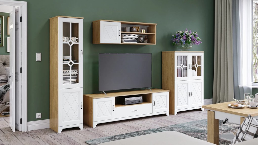 Mazzoni PROVENZA D2SZ1 TV-állvány Kőtölgy/Fehér Matt - TV-ÁLLVÁNY NAPPALIBA RETRO