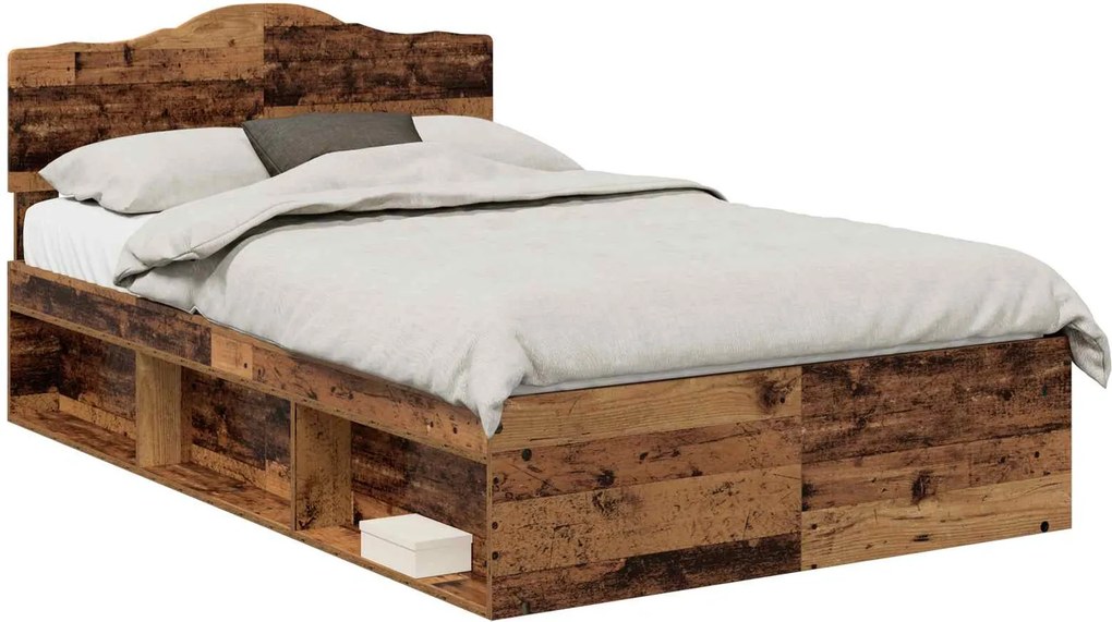 vidaXL Ágykeret fejtámlával Öreg fa 120 x 190 cm Tömör fenyőfa