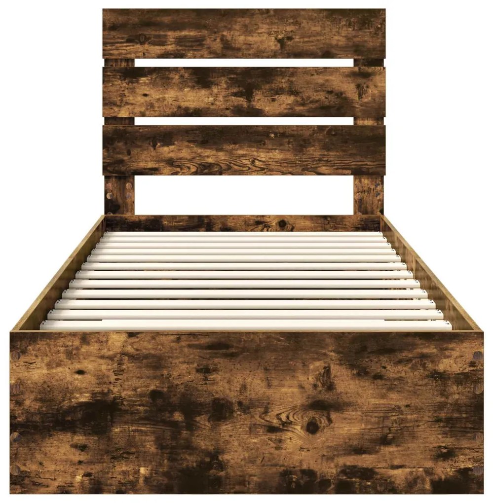 vidaXL Ágykeret fiókkal fejtámlával Füstölt tölgy 90 x 200 cm Faanyag