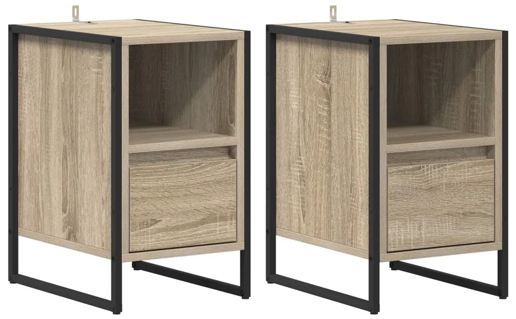 vidaXL Éjjeli asztal fiókkal 2 pcs Sonoma 39,5 x 30 x 50 cm Faanyag